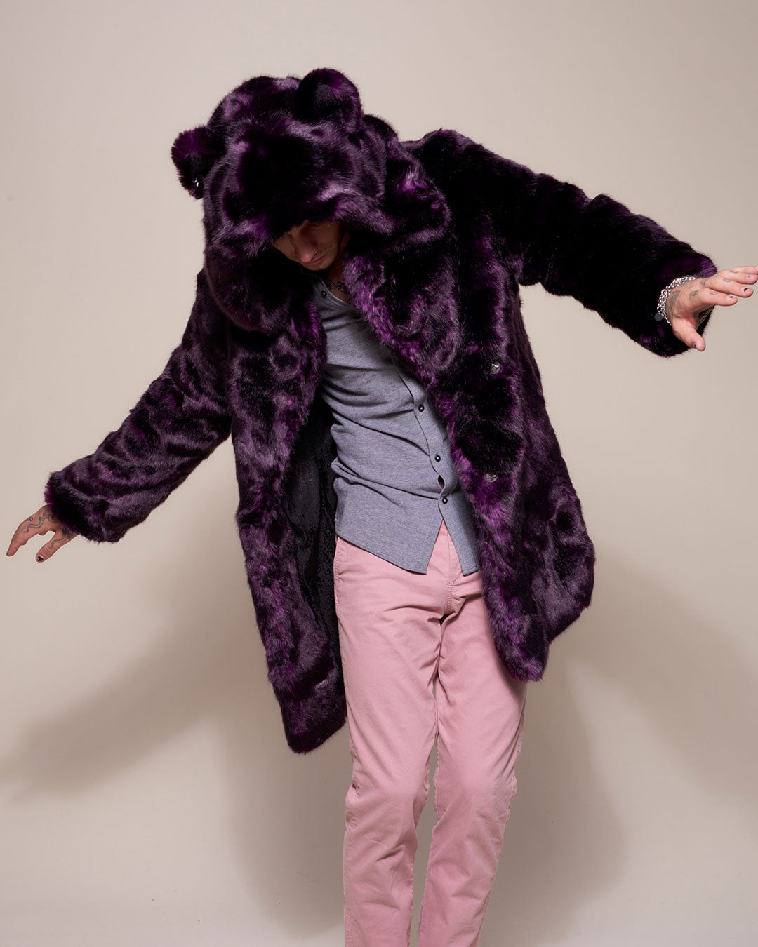 Purple Midnight Wolf Classic Faux Fur Coaat on Male