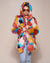 Woman's Butterfly Hooded Faux Fur Coat Multicolor