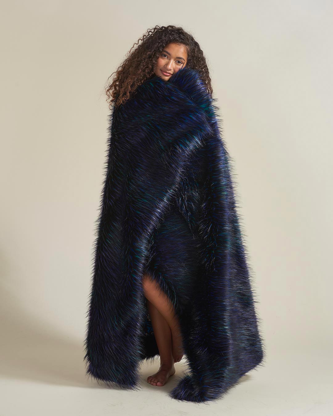 Nicobar Pigeon Collector Edition Faux Fur Throw on Female Model