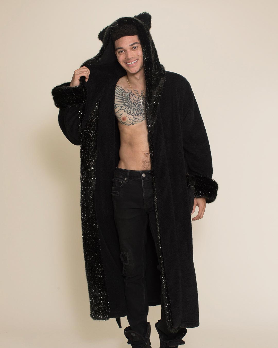 Black Glitter Panther Classic Collector Edition Faux Fur Robe | Men&#39;s