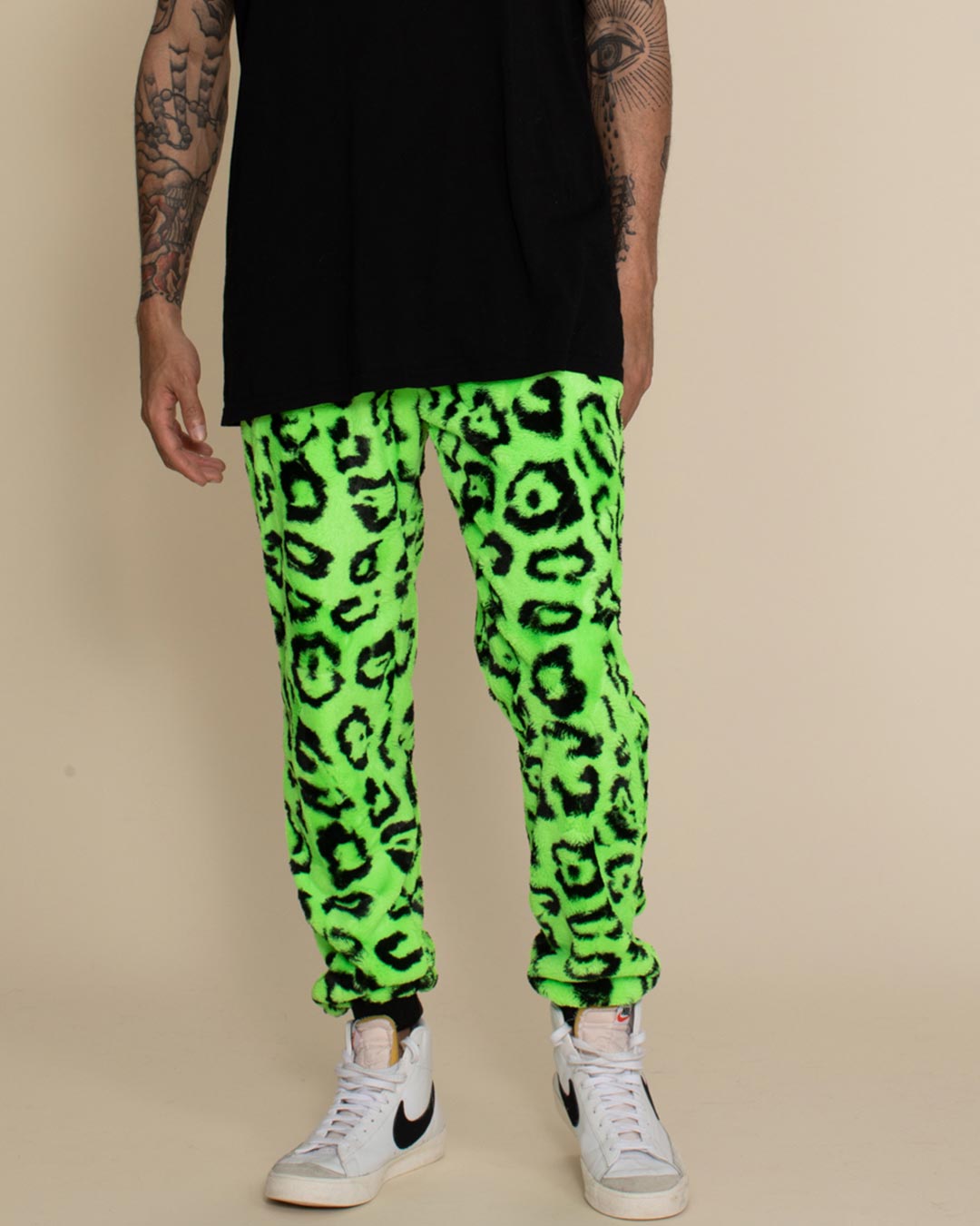 Neon Green Leopard ULTRA SOFT Faux Fur Sweatpants | Men's