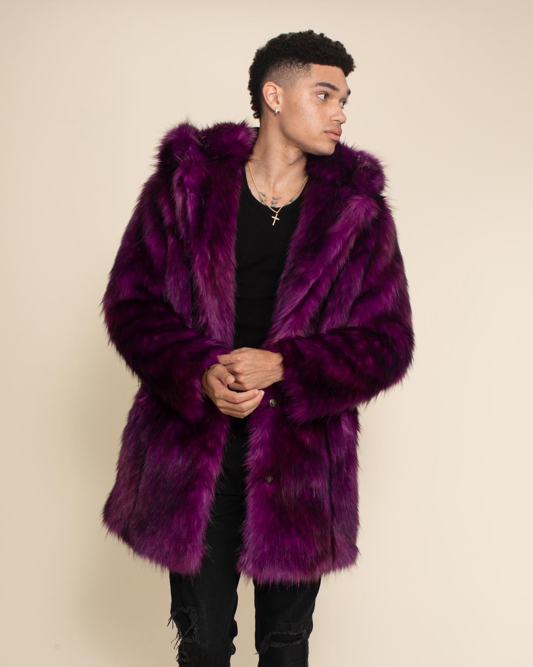 SpiritHoods Men's Purple Panther Classic Faux Fur Coat
