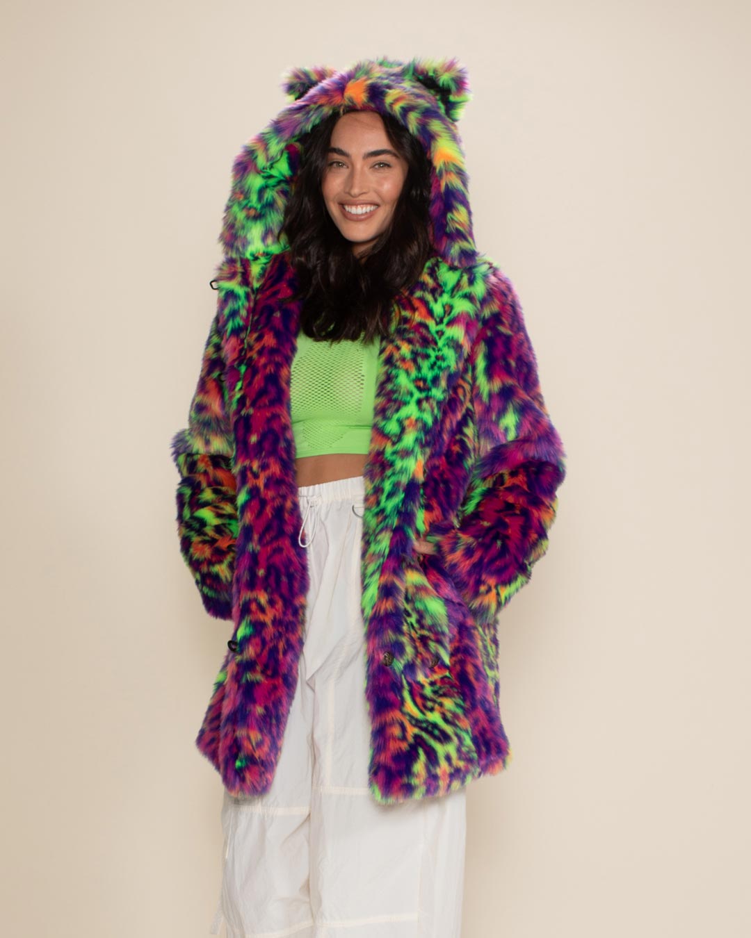 Neon Disco Kitty Classic Faux Fur Coat | Women&#39;s