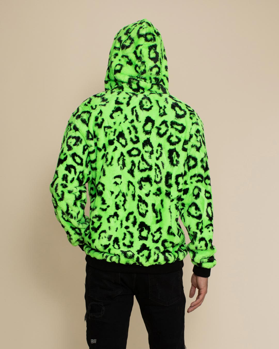 Neon Green Leopard Hooded ULTRA SOFT Faux Fur Hoodie | Men&#39;s