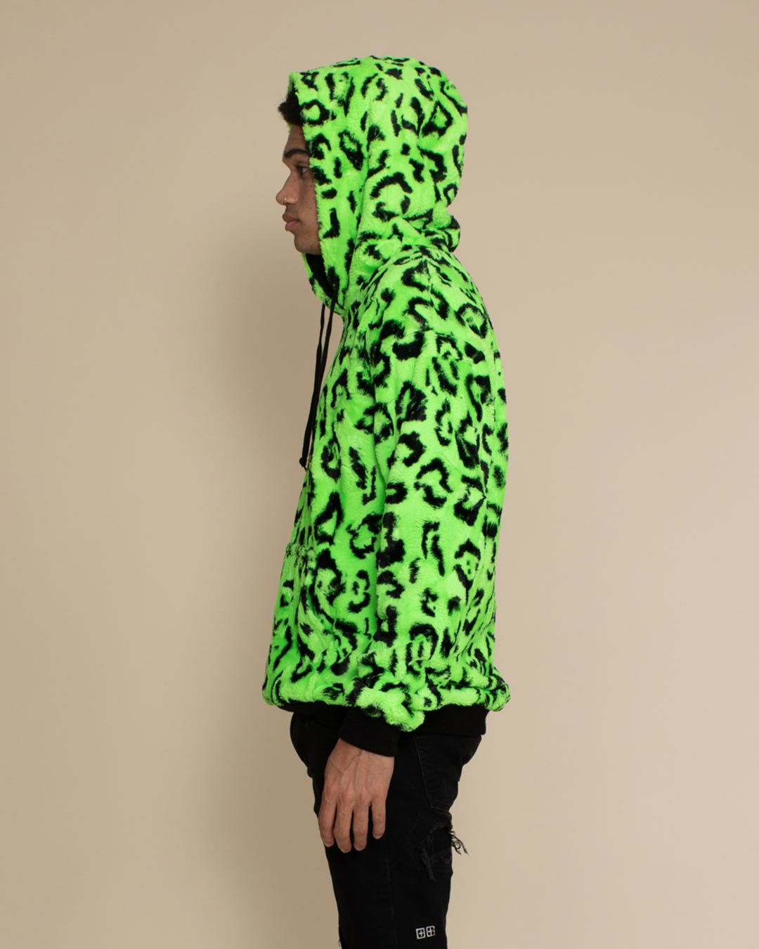 Neon Green Leopard Hooded ULTRA SOFT Faux Fur Hoodie | Men&#39;s