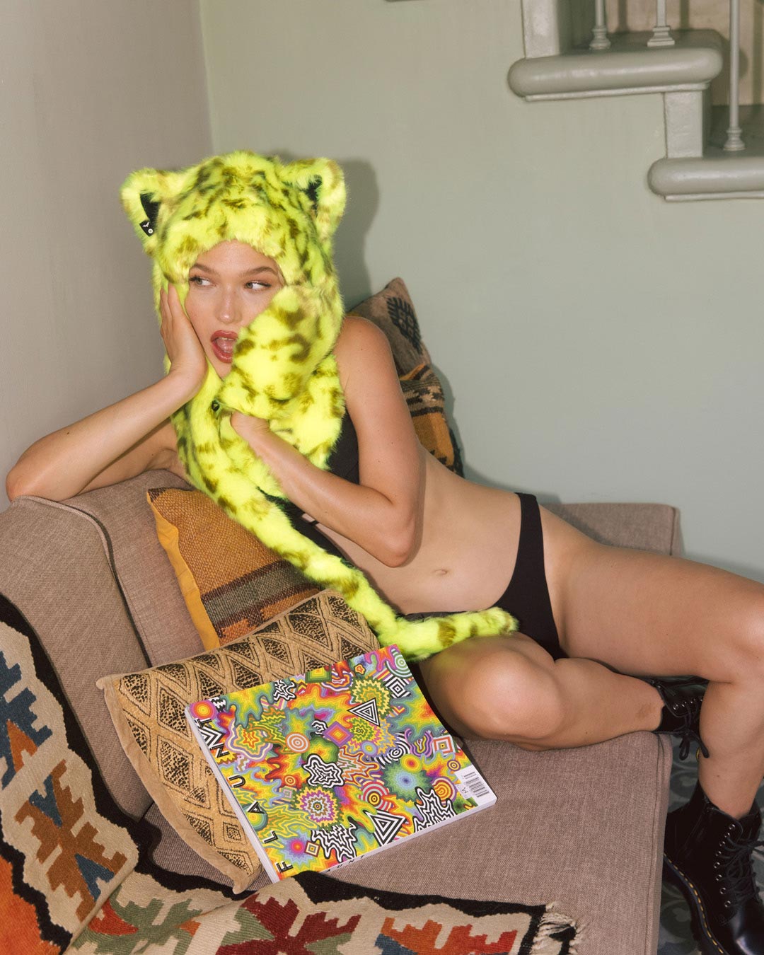 Neon Yellow Leopard Luxe Collector Edition Faux Fur Hood | Women's - SpiritHoods