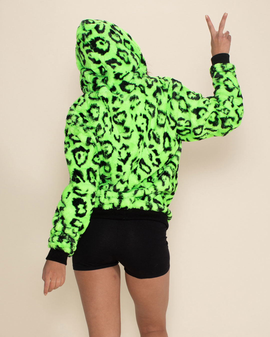 Neon Green Leopard Hooded ULTRA SOFT Faux Fur Hoodie | Women&#39;s