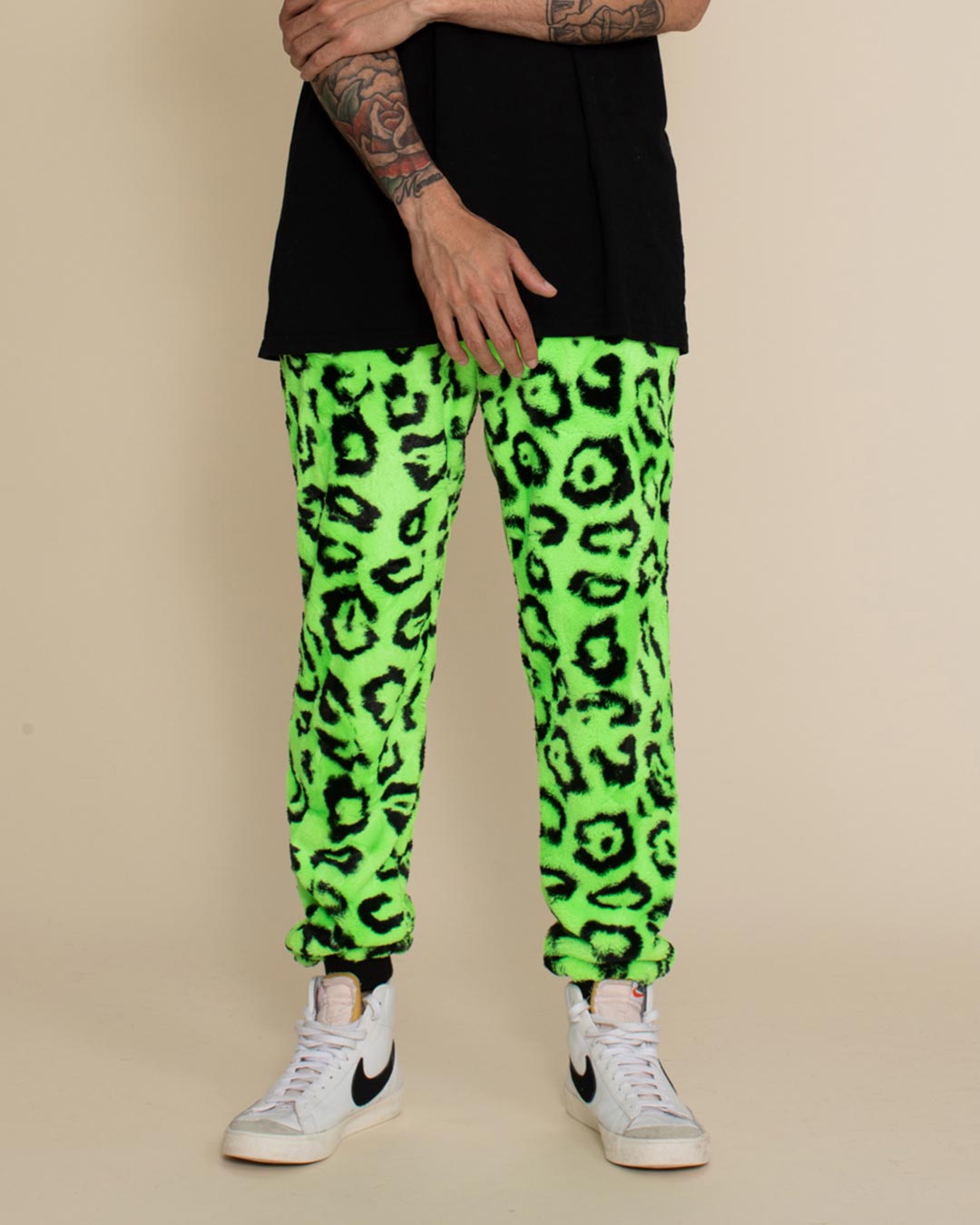 Neon Green Leopard ULTRA SOFT Faux Fur Sweatpants | Men&#39;s