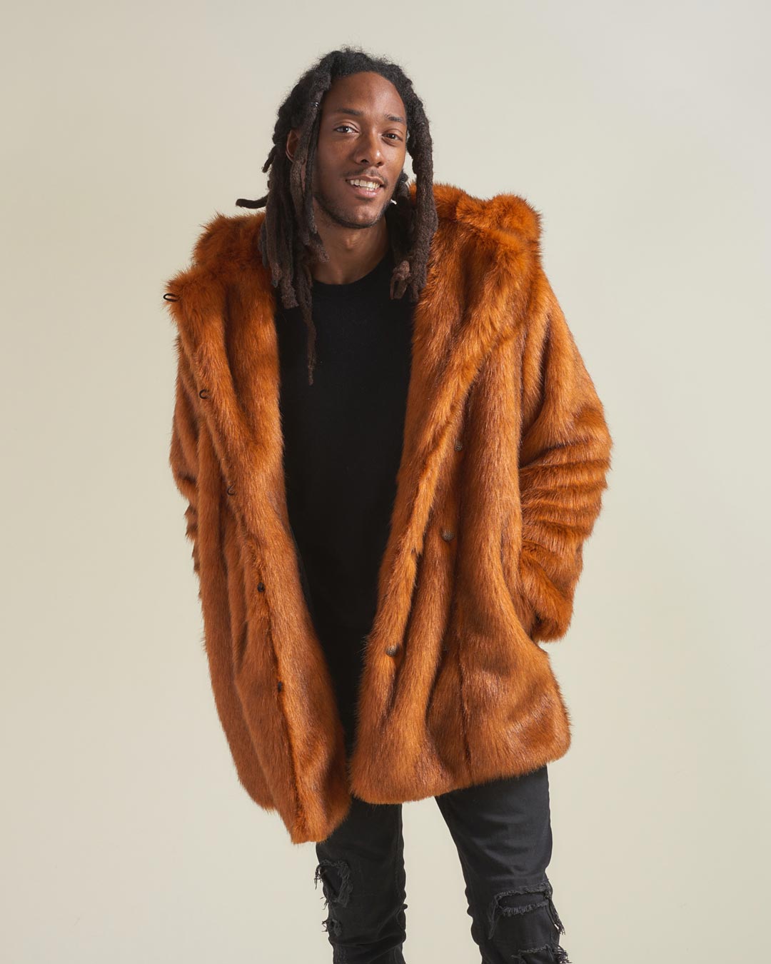 Unleash Your Edge with the Artist Edition Vamp Wolf Faux Fur Coat for Men SpiritHoods
