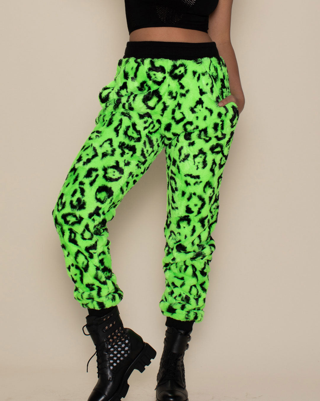 Neon Green Leopard ULTRA SOFT Faux Fur Sweatpants | Women&#39;s