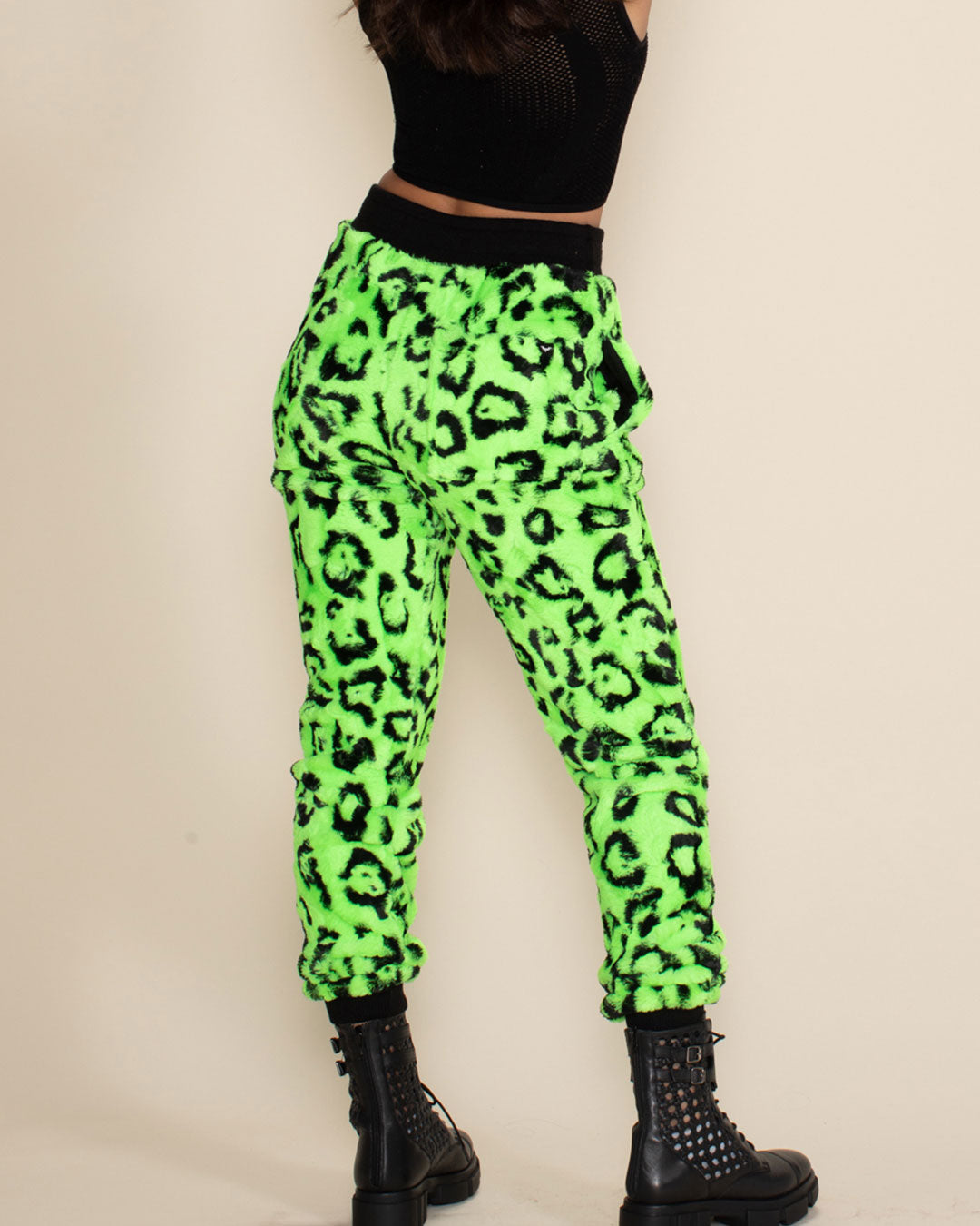 Neon Green Leopard ULTRA SOFT Faux Fur Sweatpants | Women's