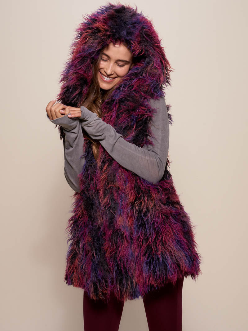 Midnight Alpaca Faux Fur Vest with Hood on Female