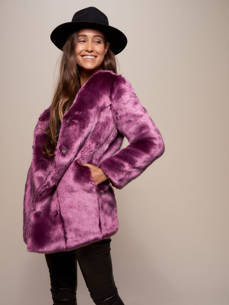 Lavender Wolf Luxe Faux Fur Women's V-Neck Coat | SpiritHoods