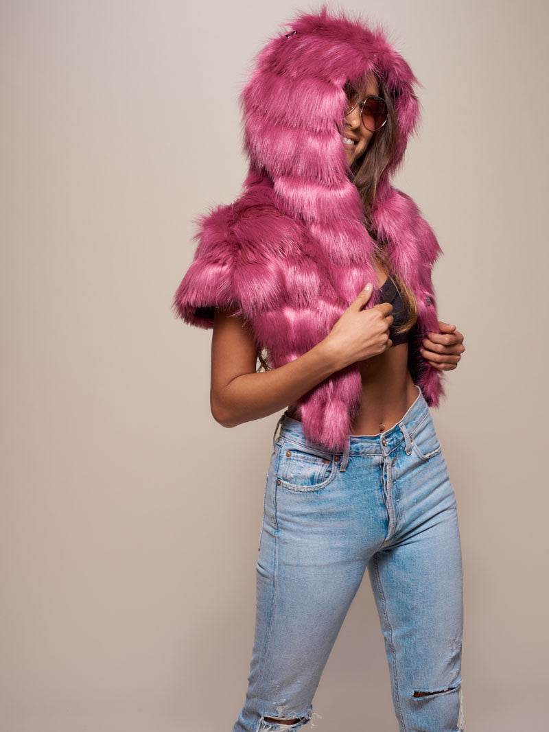 Limited Edition Rose Finch Faux Fur Shawl on Female Model