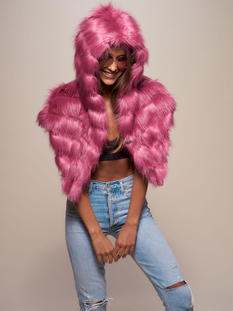 Limited Edition Rose Finch Faux Fur Shawl on Woman