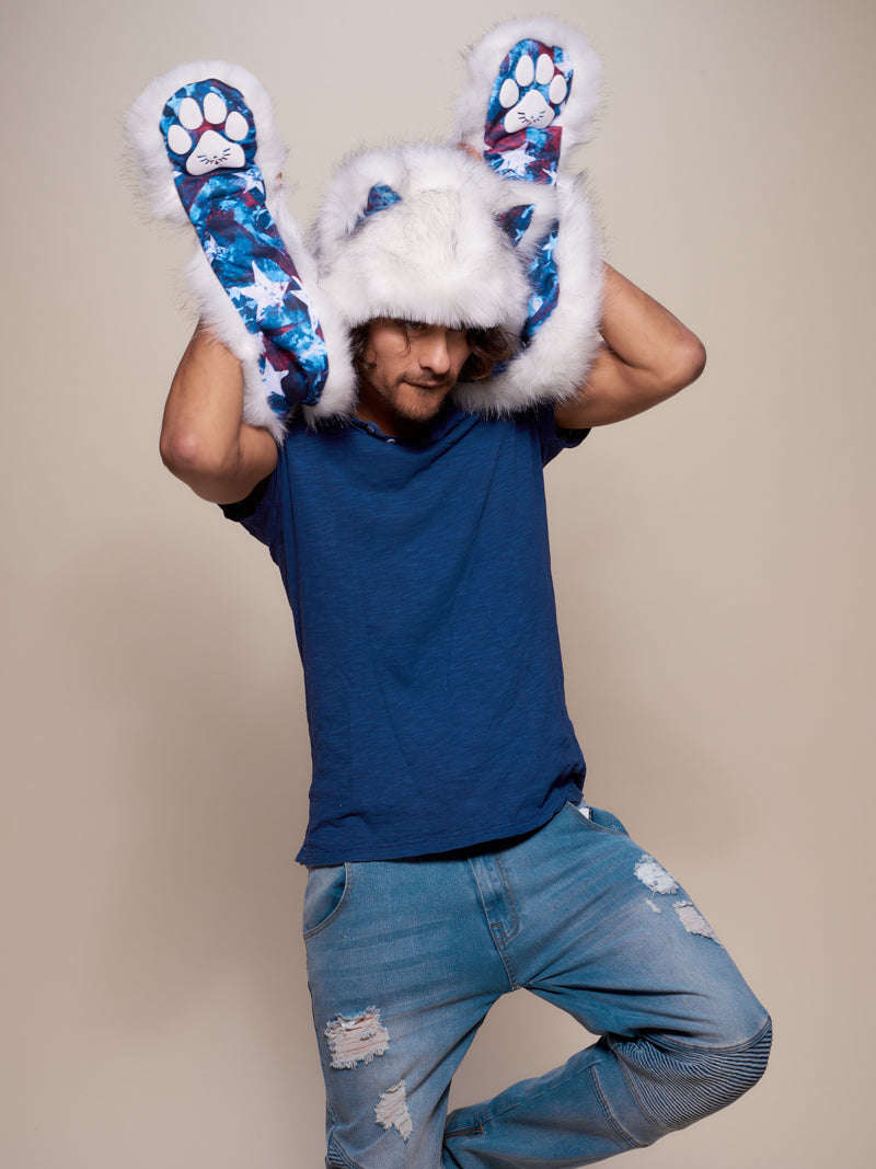 Man wearing faux fur Husky America Collector Edition SpiritHood, front view 3