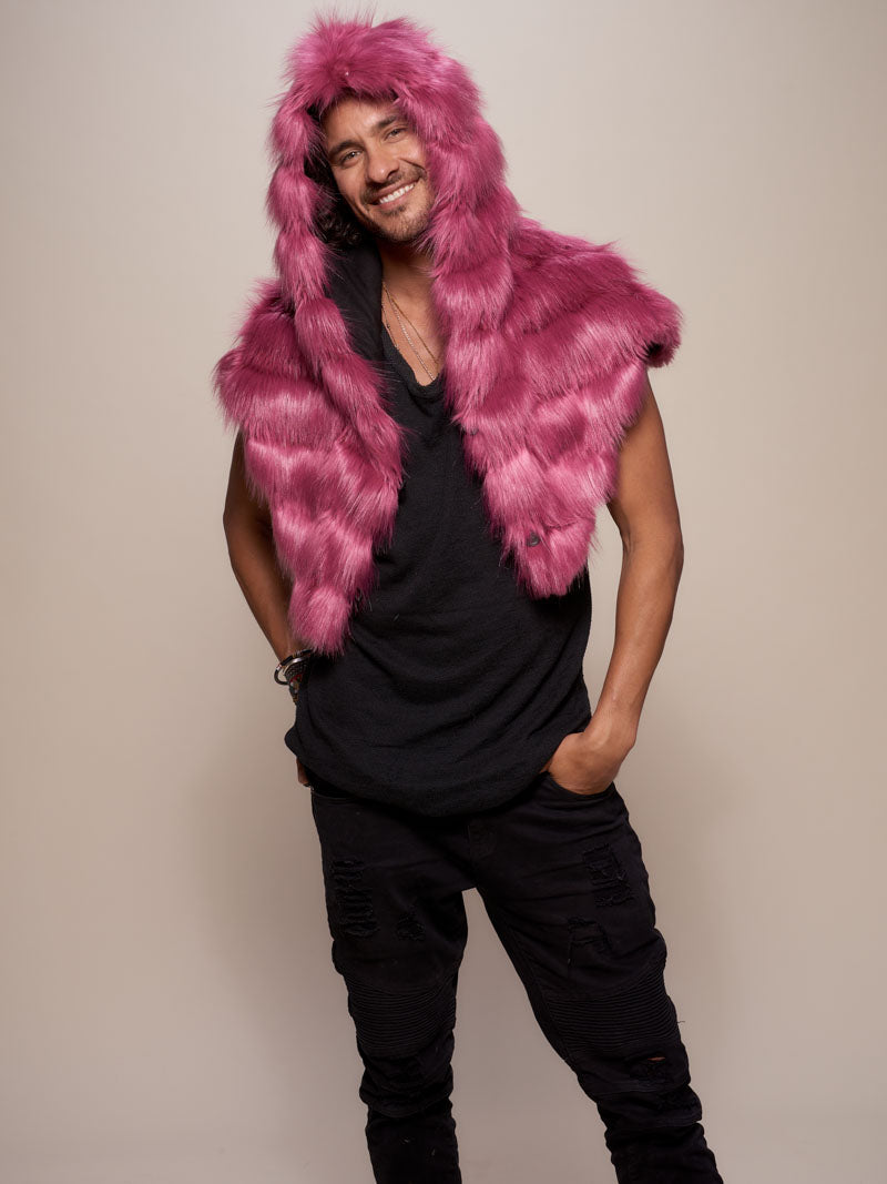 Man wearing Limited Edition Rose Finch Faux Fur Shawl