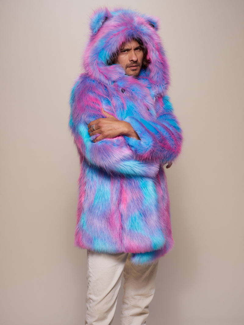 Man wearing Classic Cotton Candy Bear Faux Fur Coat, front view 3
