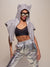 Woman wearing Limited Edition Diamond Wolf Fabric Shawl, front view 4