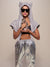 Woman wearing Limited Edition Diamond Wolf Fabric Shawl