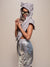 Woman wearing Limited Edition Diamond Wolf Fabric Shawl, side view