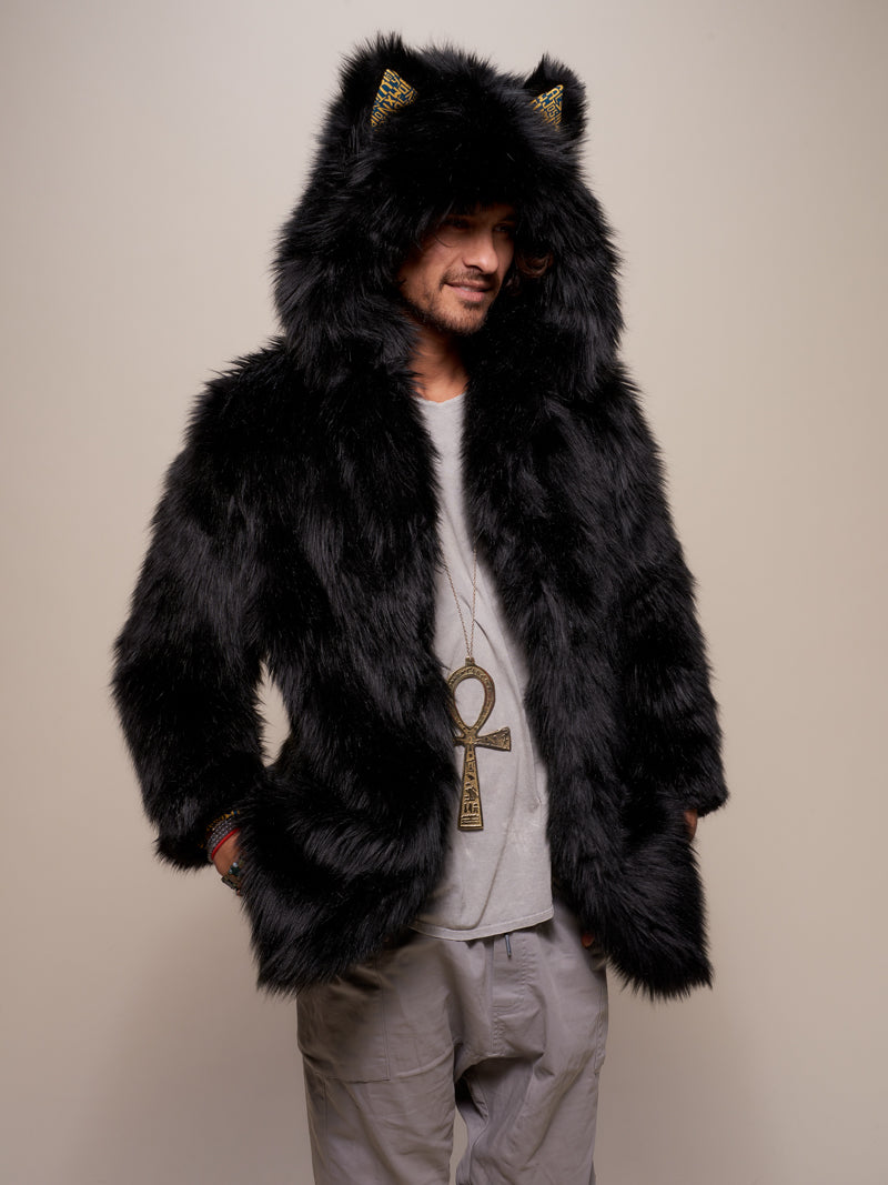 Man wearing Collector Edition Black Wolf Faux Fur Coat, front view 5