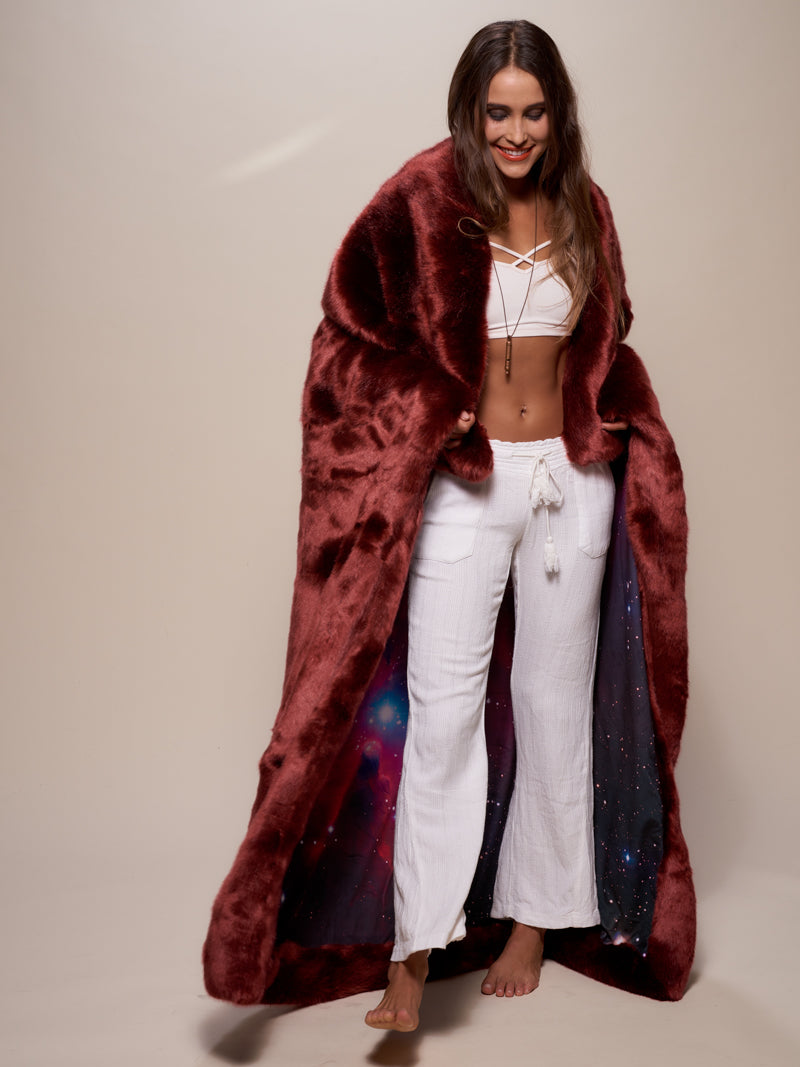 Faux Fur Throw with Luxury Garnet Galaxy Design on Female Model