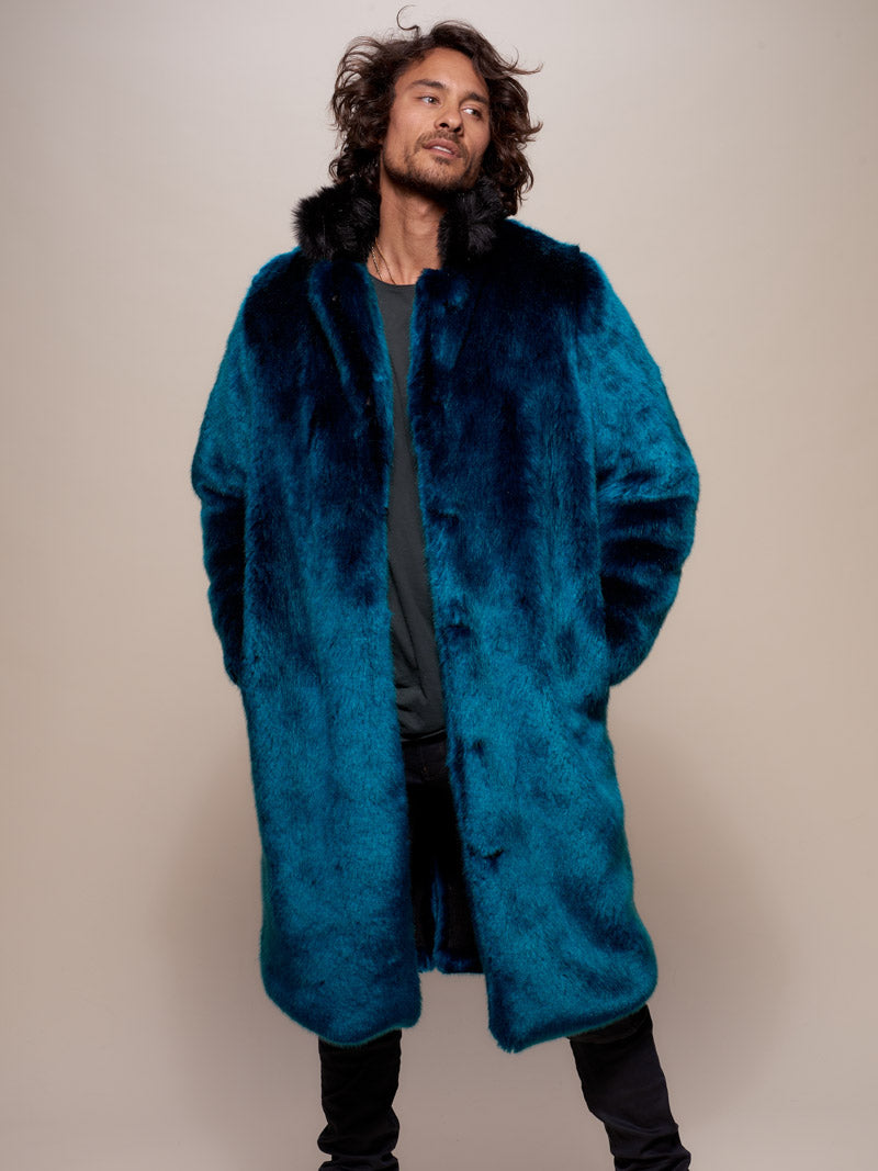 Man wearing Royal Wolf Luxe Calf Length Faux Fur Coat, front view 4