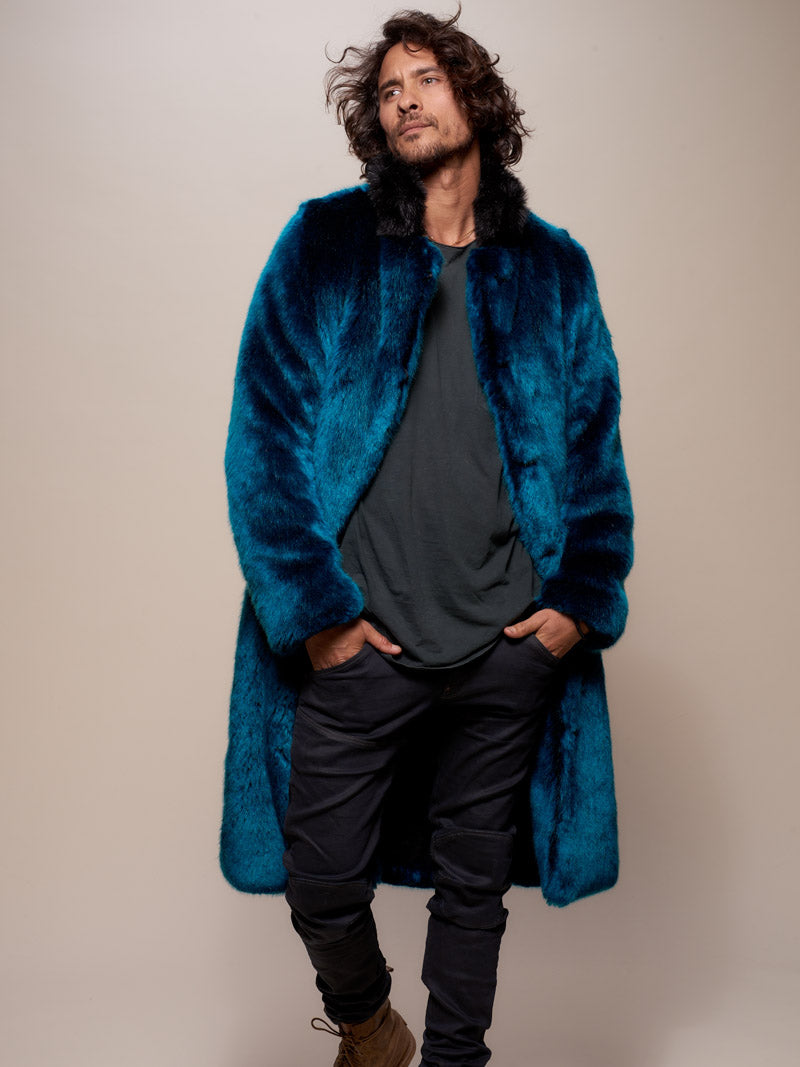 Man wearing Royal Wolf Luxe Calf Length Faux Fur Coat, front view 5