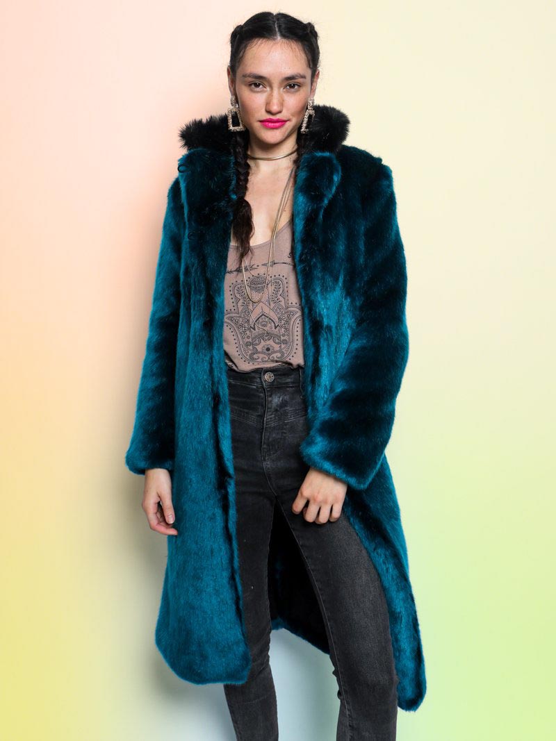 Royal Wolf Luxe Calf Length Faux Fur Coat with Collar