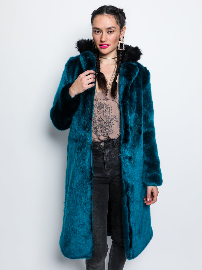 Royal Wolf Luxe Calf Length Faux Fur Coat with Collar on Female