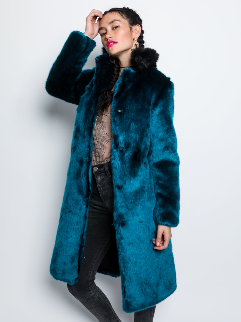 Royal Wolf Luxe Calf Length Women&#39;s Faux Fur Coat with Collar