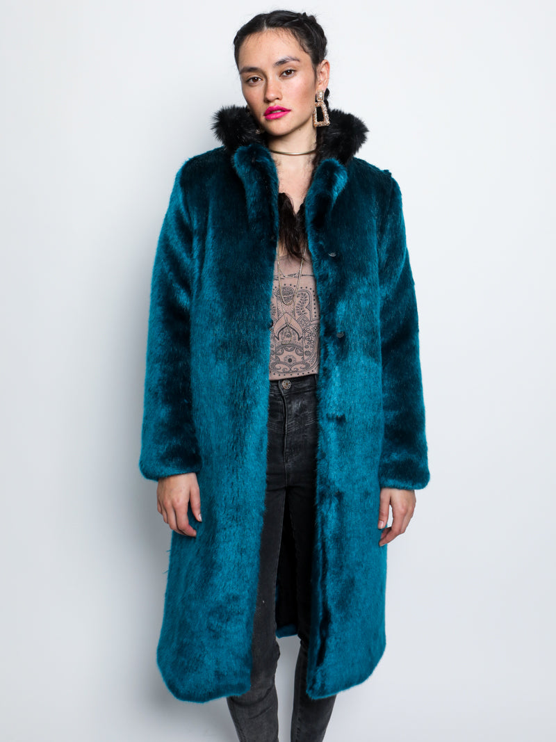 Women&#39;s Royal Wolf Calf Length Coat with Luxe Faux Fur 