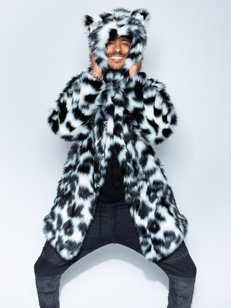Spotted Leopard Faux Fur Coat on Male Model