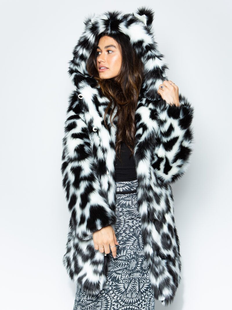 Classic Spotted Leopard Faux Fur Coat on Female Model