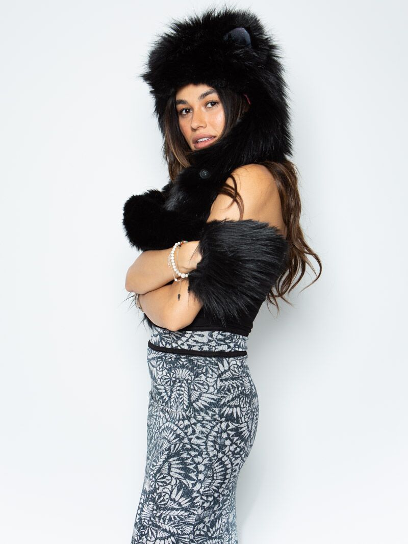 Woman wearing Faux Fur Limited Edition Lion Galaxy SpiritHood, side view 1