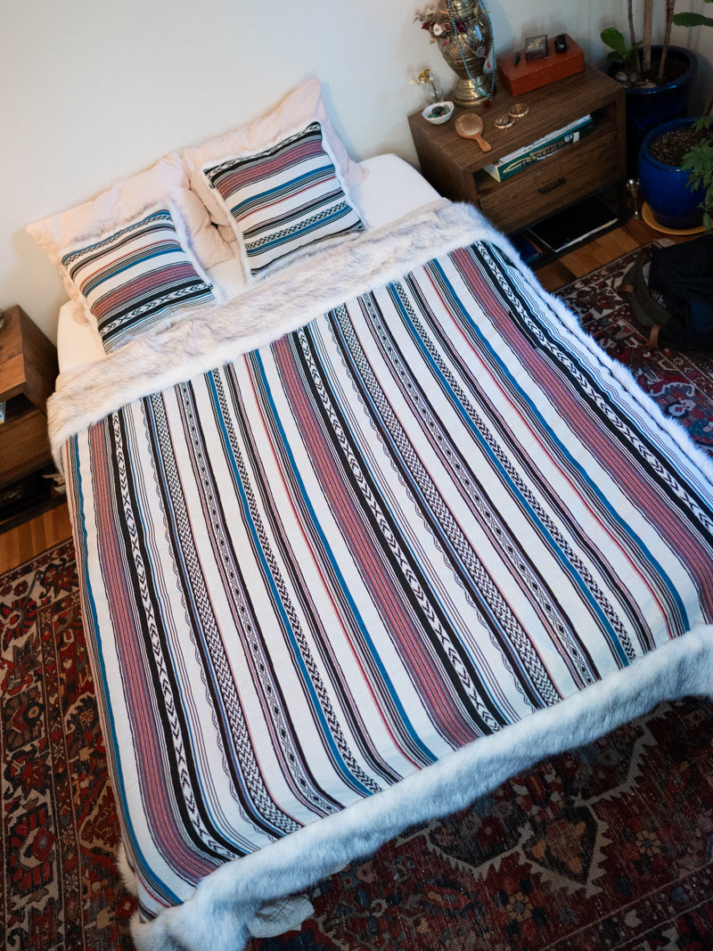 Faux Fur Large Blanket in Husky Baja Design Displayed on Bed