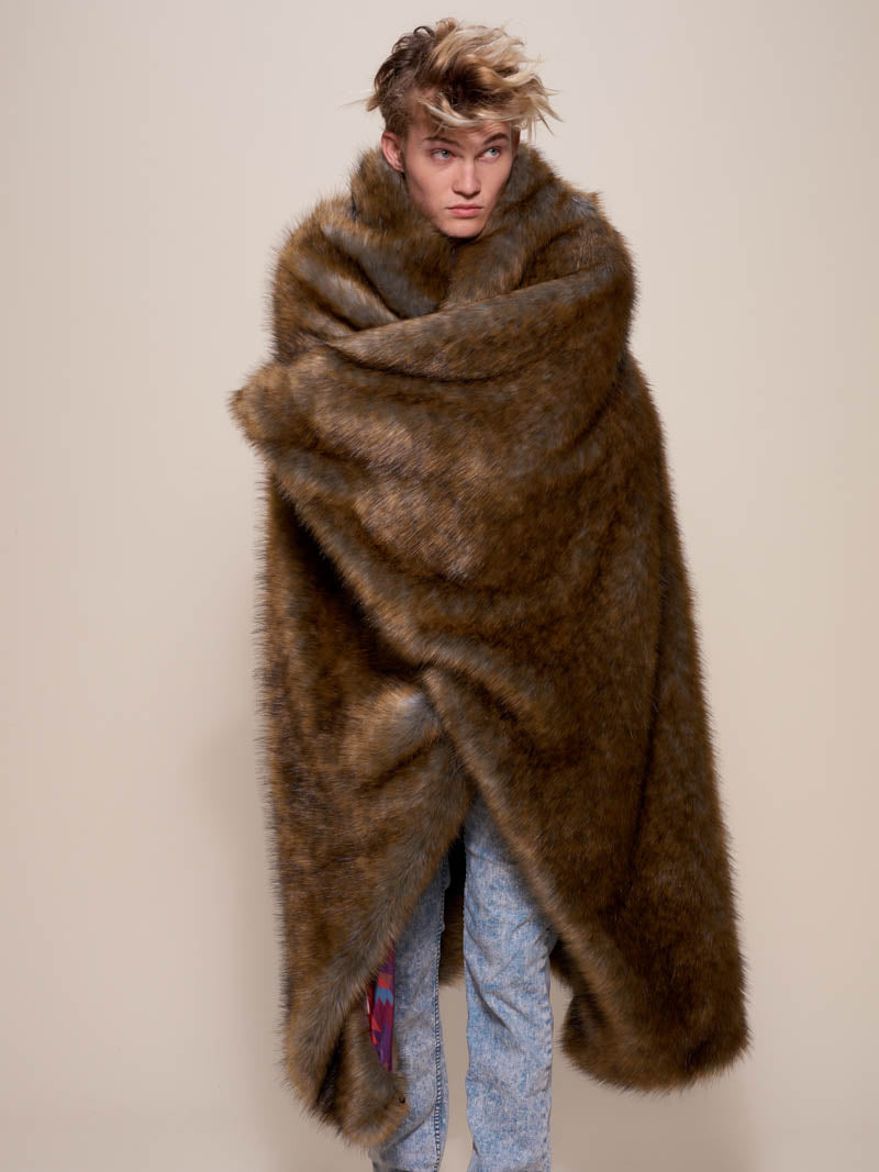 Male Wrapped In Collector Edition Honey Bear Faux Fur Throw 
