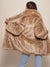 African Golden Cat Faux Fur Coat with Collar on Female