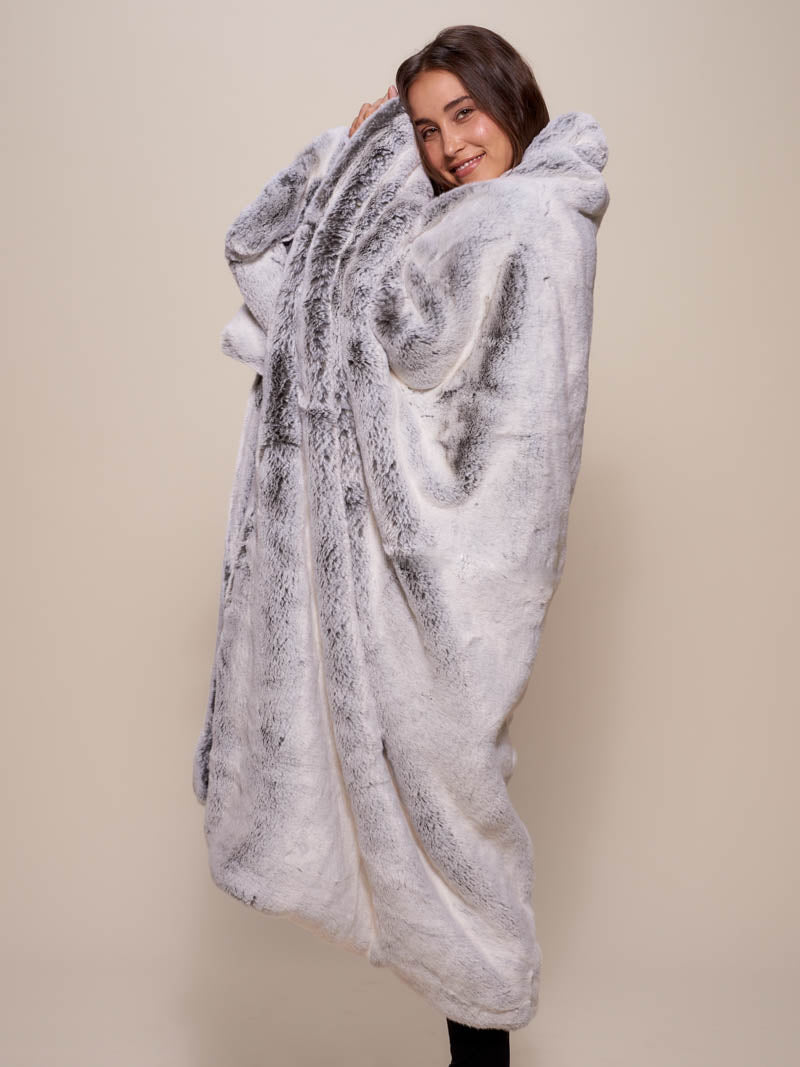 Faux Fur Throw with Grey Fox Italy Design Wrapped Around Female