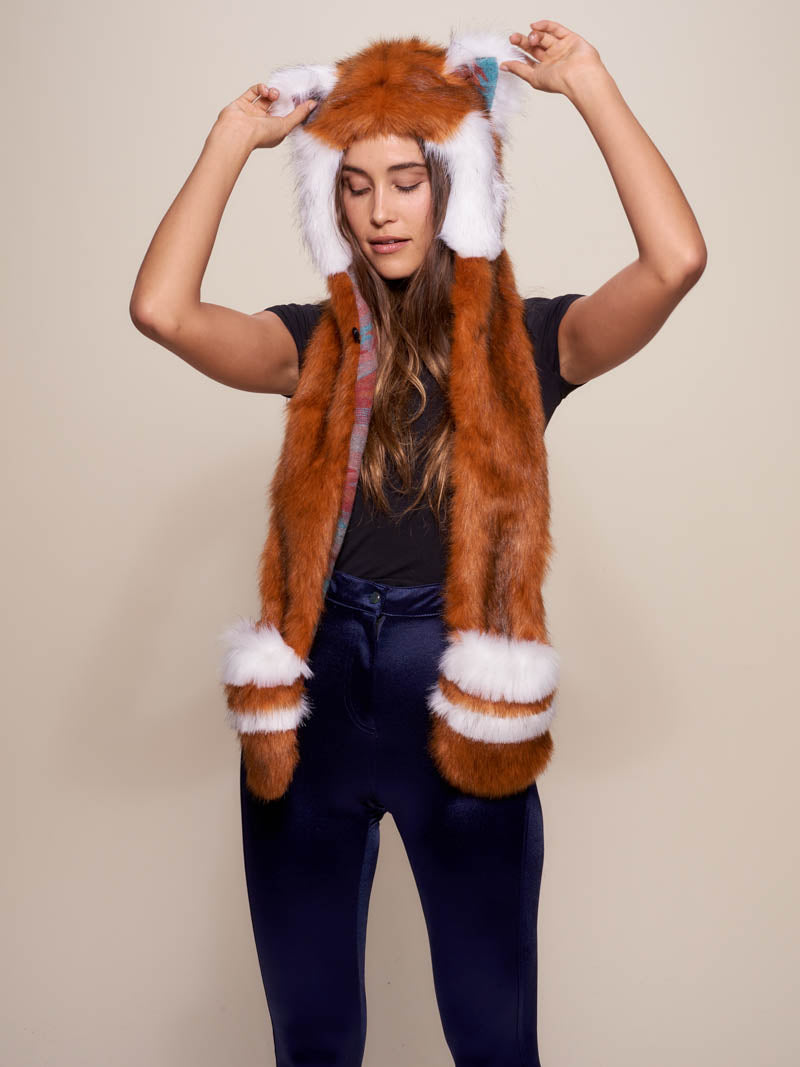 Woman Wearing Hooded Faux Fur Red Panda Limited Edition SpiritHood