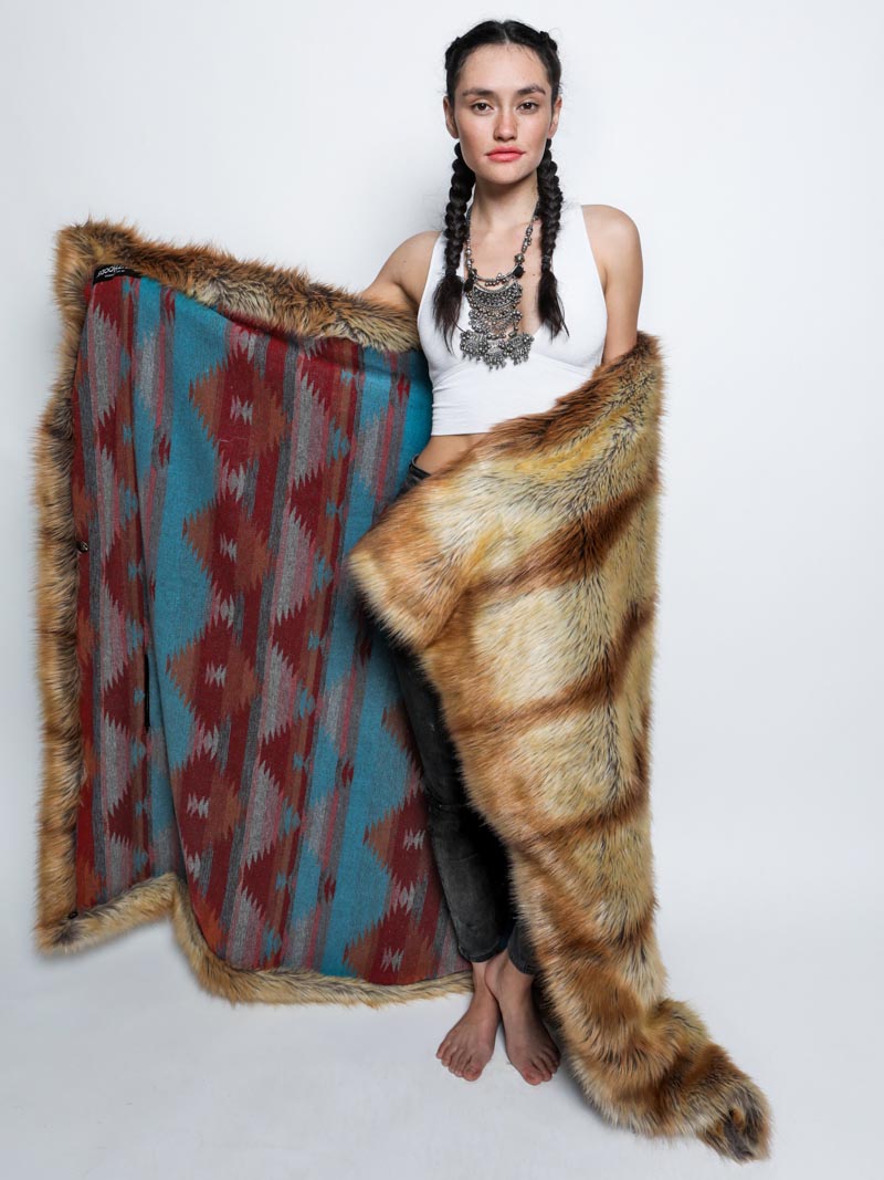 Sunset Fox Faux Fur Throw Wrapped Around Female Model