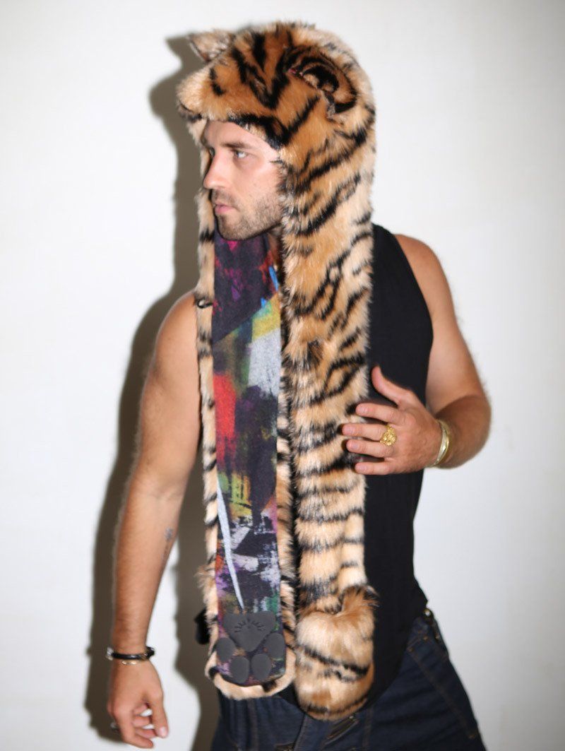 Orange and Black Tiger Collectors Edition Hooded Faux Fur on Male