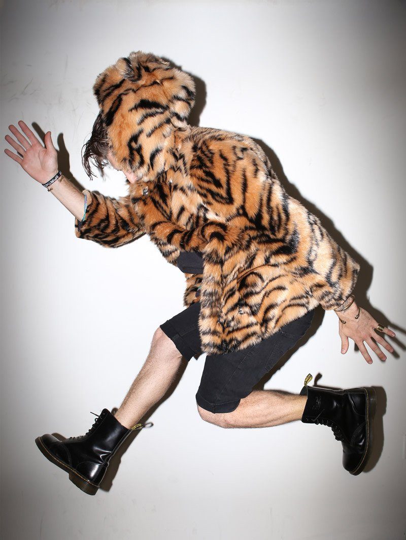 Male Wearing Tiger Faux Fur SpiritHoods Coat