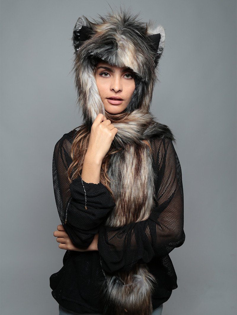 Hooded Faux Fur Northern Rocky Mountain Wolf SpiritHood