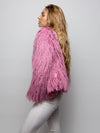 Woman wearing Ballerina Faux Fur Bomber, side view