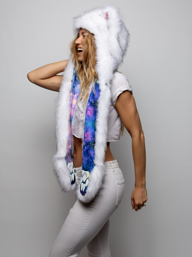 Hooded Husky Galaxy Faux Fur on Female Model