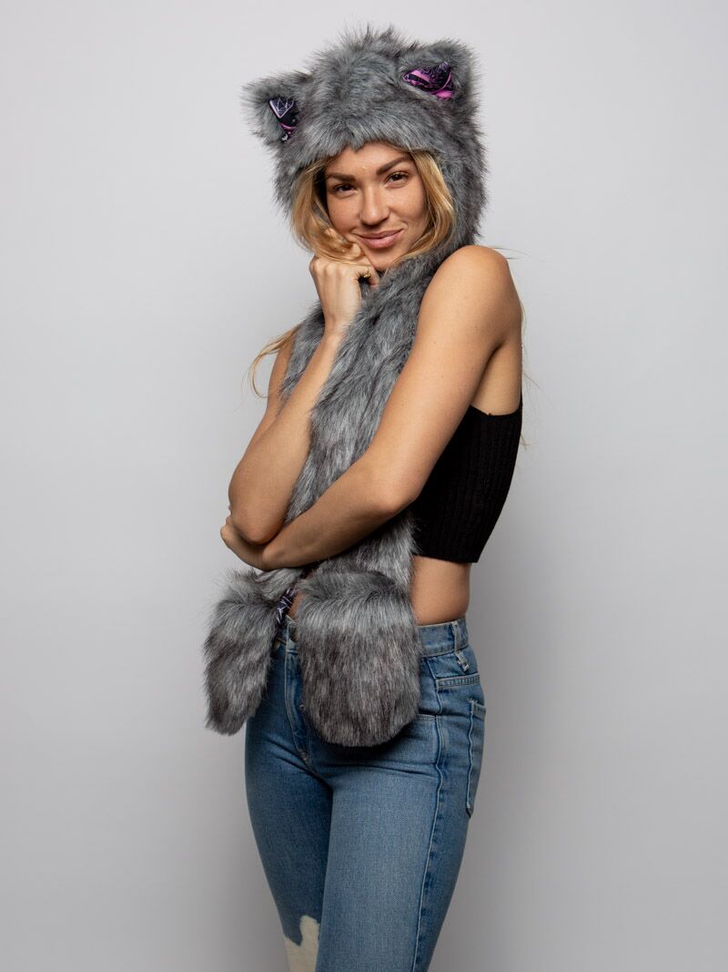 Hooded Faux Fur with Sacred Sailor Cat Design