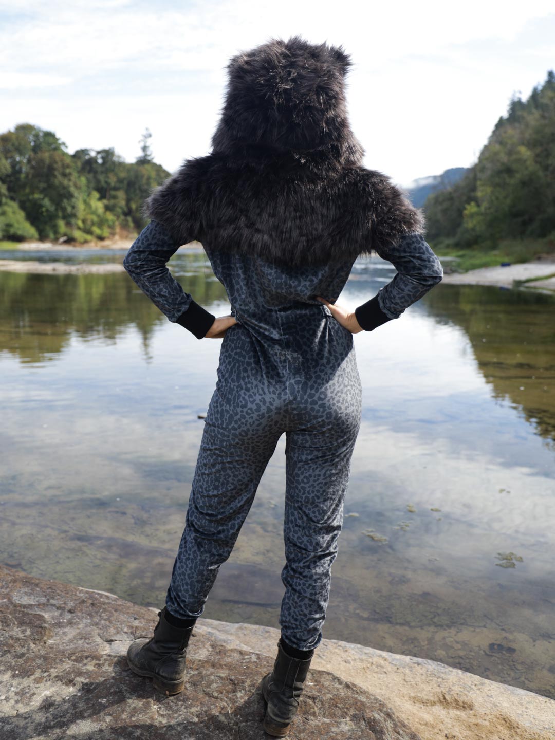 Black Panther Velvet Classic Faux Fur Animal Onesie | Women&#39;s - SpiritHoods