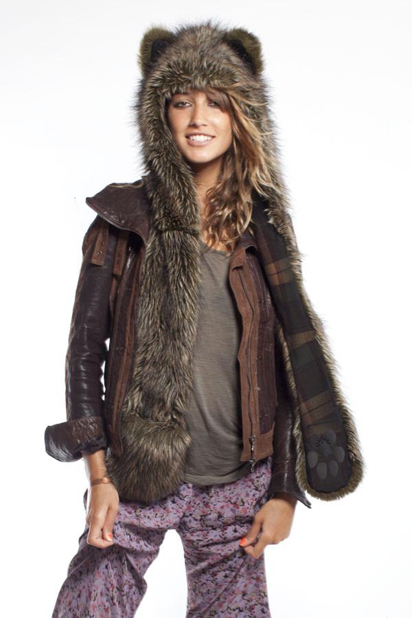 Hooded Faux Fur with Forest Fox Design on Female